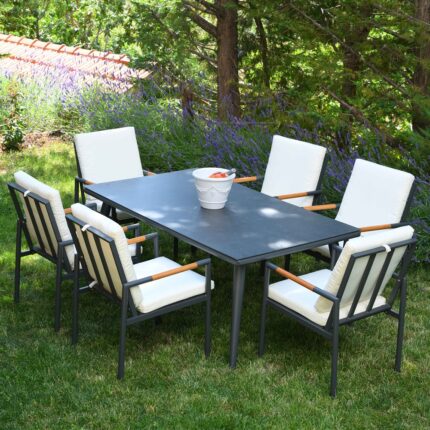 Outd Dining Set CC 1+6 C-J24002 Grey +Cush Off Wh