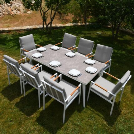 Outd Dining Set CC 1+8 C-J24002 White + Cush Grey