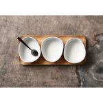 Set 3 Bowl on Teak Board Aida Raw Org Arctic White - Image 2