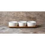 Set 3 Bowl on Teak Board Aida Raw Org Arctic White - Image 3