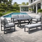 Outdoor Sofa Set Furniture 7402-5 Bench Full Grey